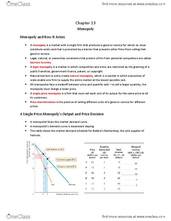 Economics 1021A/B Chapter Notes - Chapter 13: Marginal Revenue, Natural Monopoly, Perfect Competition thumbnail
