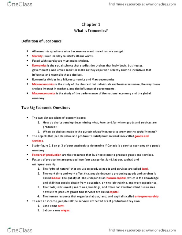 Economics 1021A/B Chapter Notes - Chapter 1: Human Capital, Marginal Utility, Opportunity Cost thumbnail