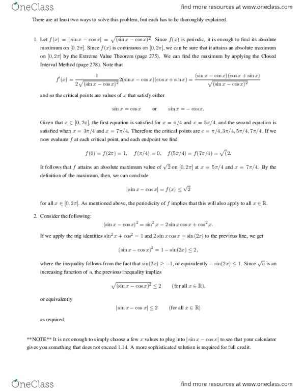 Calculus 1000A/B Quiz: Calculus 1000 - Assignment 3 Solution.pdf - OneClass