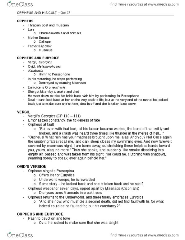 CLASSICS 2B03 Lecture Notes - Lecture 11: Maenad, Georgics, Cicones thumbnail