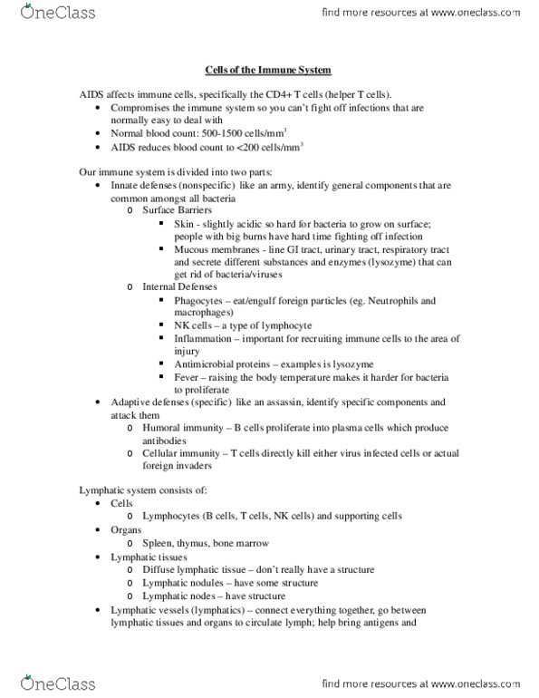 Anatomy and Cell Biology 3309 Lecture Notes - Lecture 22: Antigen, Eosinophil, Dipeptidyl Peptidase-4 thumbnail