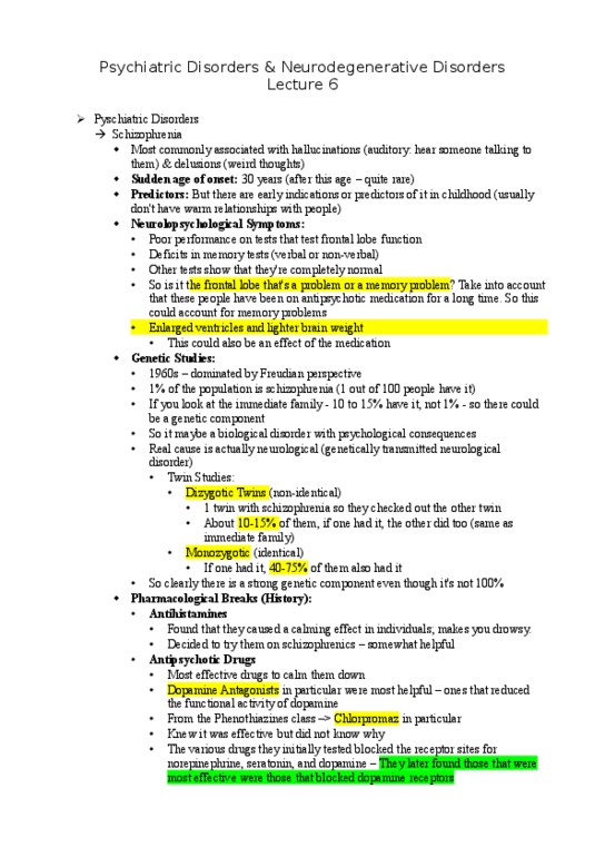 PSYB65H3 Lecture Notes - Lecture 6: Frontal Lobe, Dopamine Receptor, Serotonin thumbnail