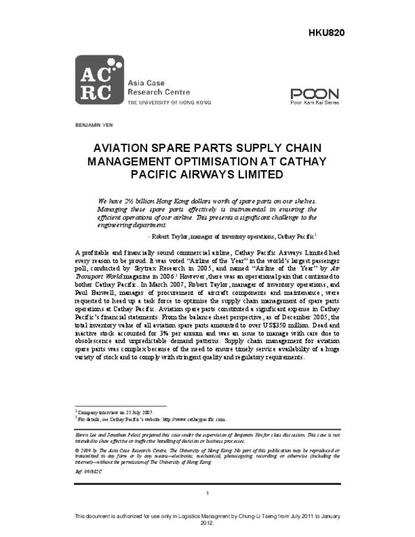 RMG 434 Chapter : Aviation Spare Parts Supply Chain. Case thumbnail