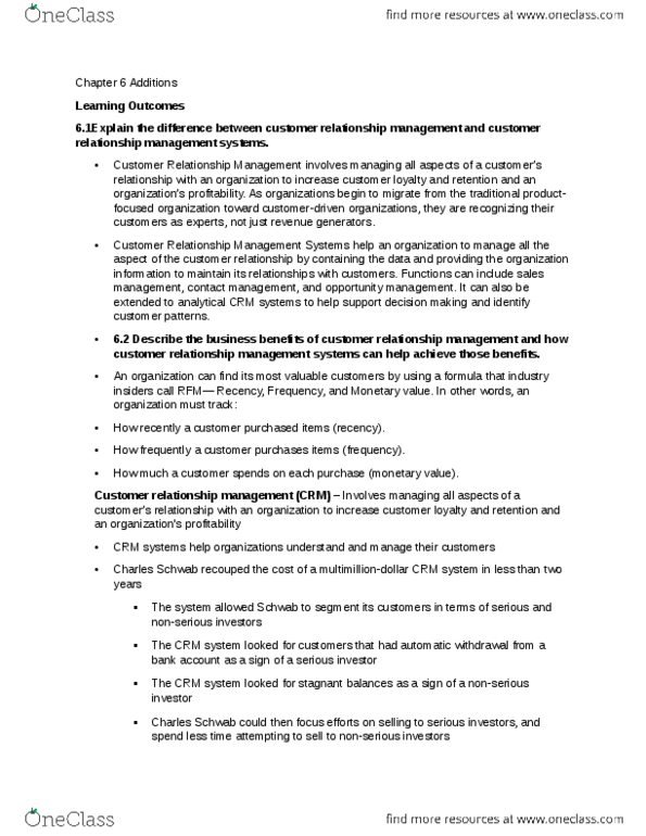 ITM 102 Chapter Notes - Chapter 6: Opportunity Management, Management System, Call Centre thumbnail