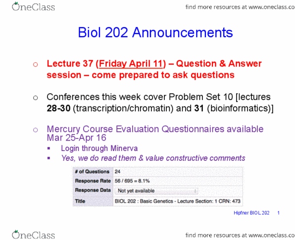 BIOL 202 Lecture Notes - Lecture 34: Gene Knockout, Reverse Genetics, Forward Genetics thumbnail
