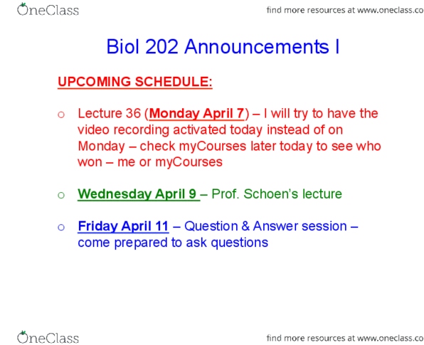 BIOL 202 Lecture Notes - Lecture 35: Heterochrony, Course Evaluation, Microrna thumbnail
