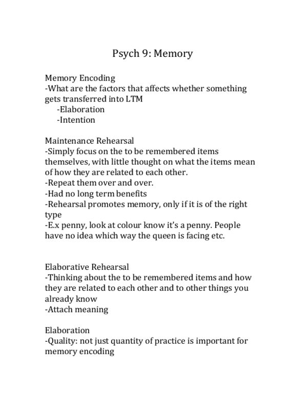 PSYC 2650 Lecture 9: Memory Encoding Lecture 9 thumbnail