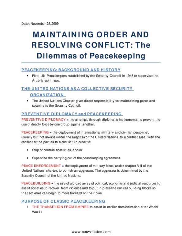 POL101Y1 Lecture : Note on Peacekeeping thumbnail