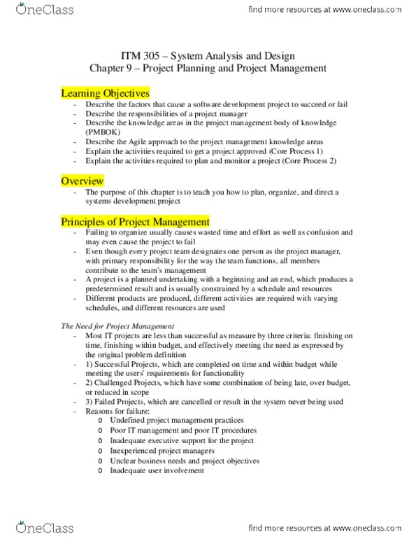 ITM 305 Chapter Notes - Chapter 9: Net Present Value, Project Management Body Of Knowledge thumbnail