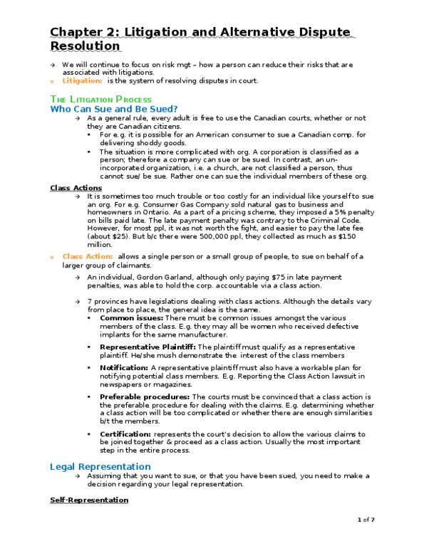 LAW 122 Chapter Notes - Chapter 2: Counterclaim, Alternative Dispute Resolution thumbnail