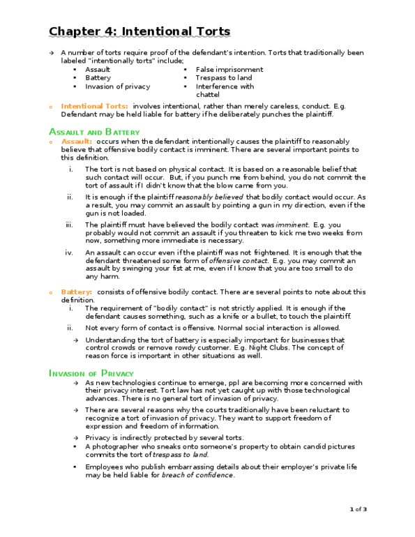 LAW 122 Chapter Notes - Chapter 4: Malicious Prosecution, False Imprisonment, Detinue thumbnail