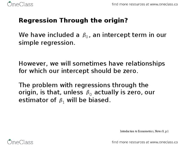 ECON321 Lecture Notes - Lecture 9: Econometrics, Regression Analysis thumbnail