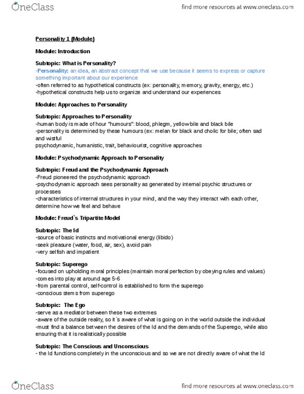 PSYCH 1X03 Chapter Notes -Personal Unconscious, Phlegm, Behaviorism thumbnail