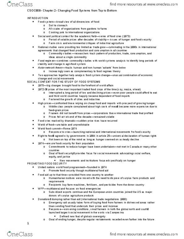 SOC 808 Chapter Notes - Chapter 2: North American Free Trade Agreement, Elimination Diet, Food Safety thumbnail