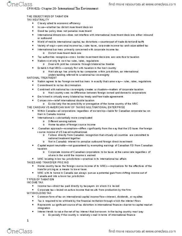 FIN 621 Chapter Notes - Chapter 20: Earnings Before Interest And Taxes, Indirect Tax, Foreign Tax Credit thumbnail