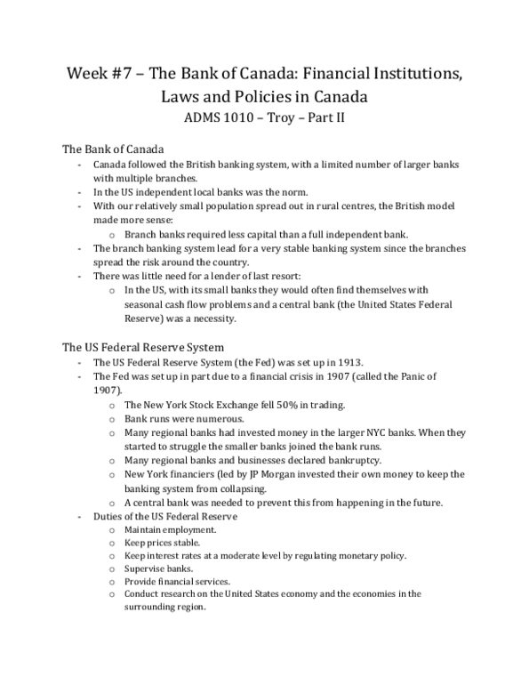 ADMS 1010 Lecture : financial institutions, laws and policies in canada [p2] thumbnail