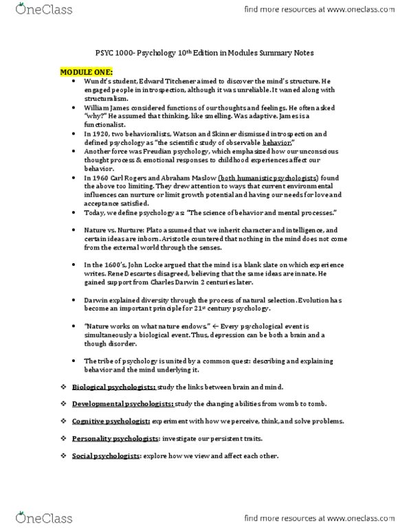 PSYC 1000 Chapter : Textbook Module Summaries thumbnail