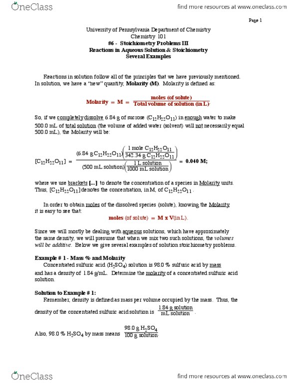 CHEM 101 Lecture Notes - Lecture 8: Spectator Ion, Chemical Equation, Lead thumbnail