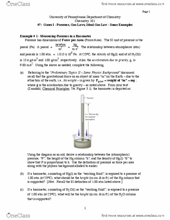 CHEM 101 Lecture Notes - Lecture 9: Ideal Gas Law, Ideal Gas, Gas Laws thumbnail