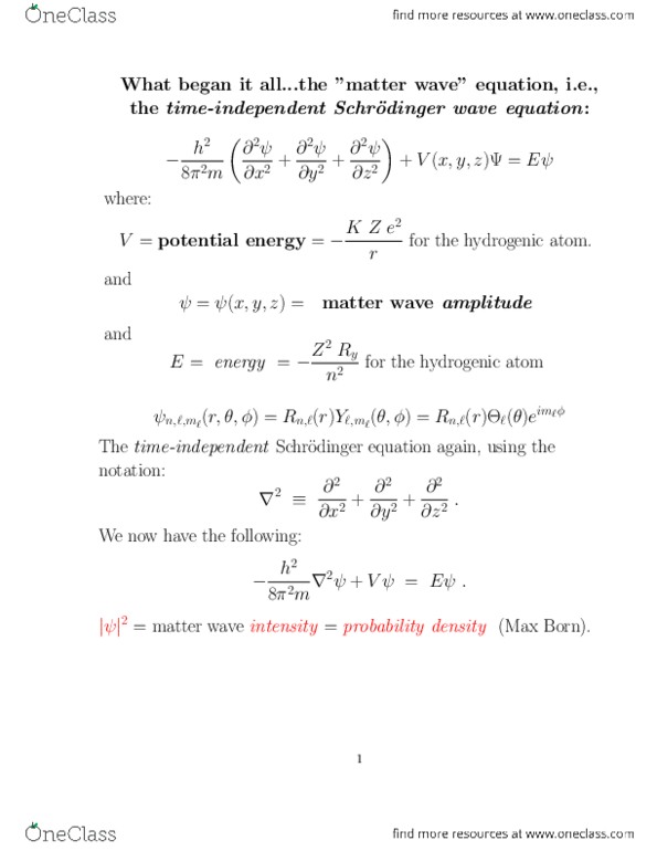 CHEM 101 Lecture Notes - Lecture 14: Magnetic Quantum Number, Atomic Orbital, Bohr Radius thumbnail
