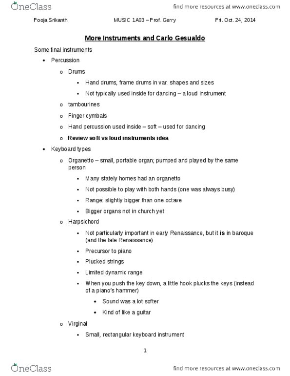 MUSIC 1A03 Lecture Notes - Lecture 19: Organetto, Keyboard Instrument, Zill thumbnail