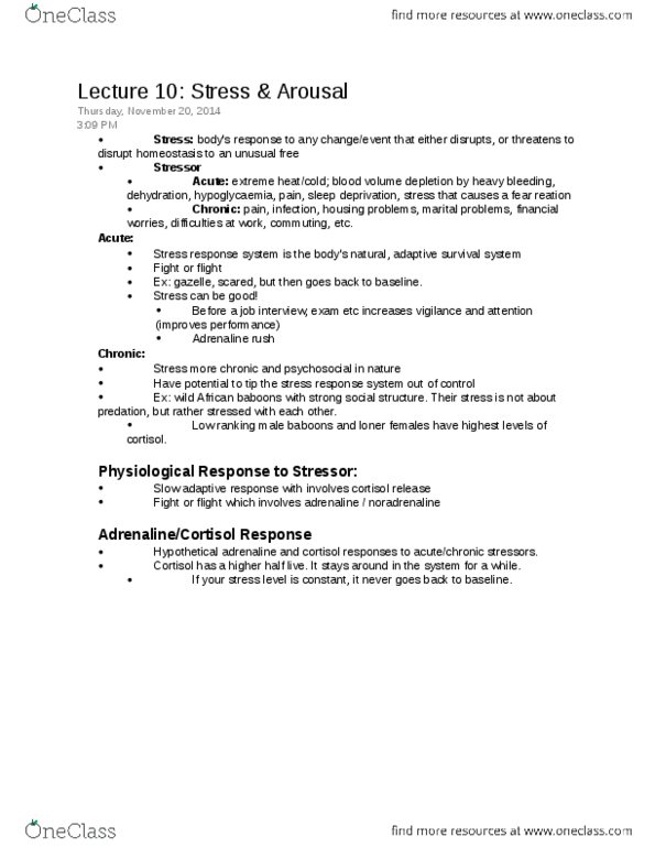 NROC61H3 Lecture Notes - Lecture 10: Adrenal Medulla, Chromaffin Cell, Sympathetic Nervous System thumbnail