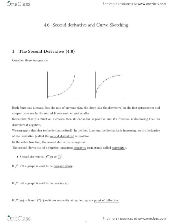 MAT 1300 Chapter Notes - Chapter 5: Inflection, Second Derivative thumbnail