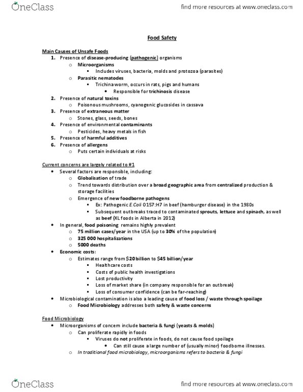 FDSC 200 Lecture Notes - Lecture 14: Food Microbiology, Sauerkraut, Xl Foods thumbnail