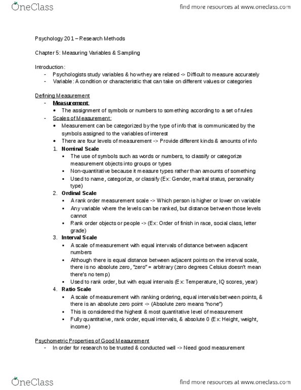 PSYC 201W Chapter Notes -Quota Sampling, Royal Institute Of Technology, Snowball Sampling thumbnail