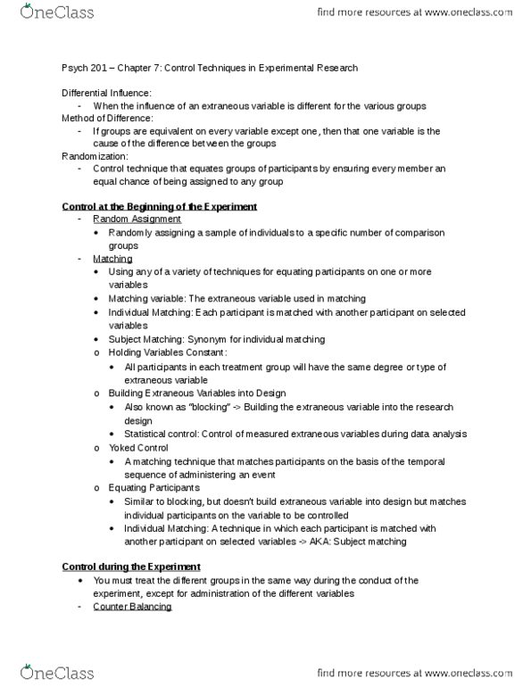 PSYC 201W Chapter Notes -Egroups, Randomized Controlled Trial, Random Assignment thumbnail