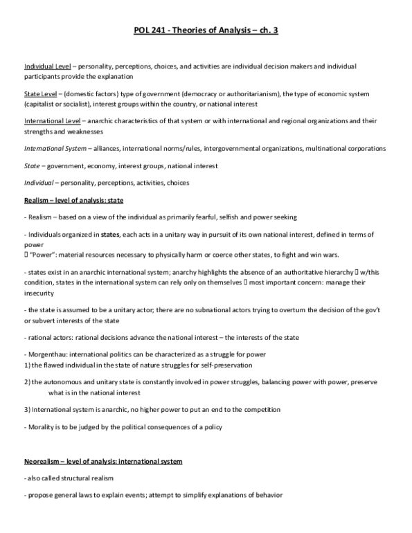 POL 241 Chapter : Theories of Analysis ch 3 thumbnail