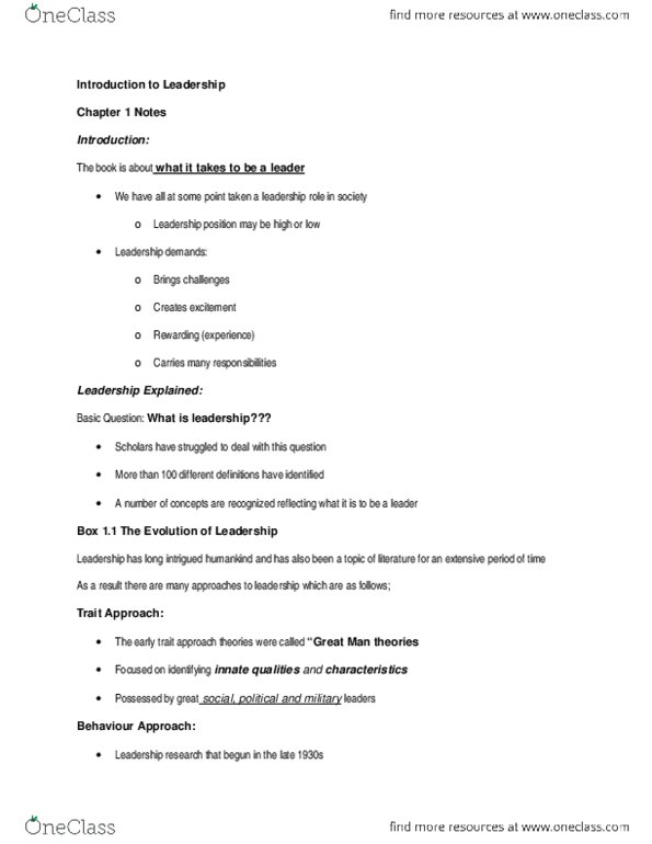 Business Administration 3323K Chapter 1: Introduction to Leadership Chapter 1 Notes.docx thumbnail