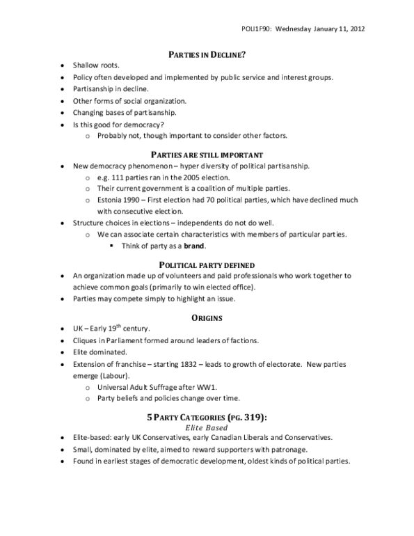 POLI 1F90 Lecture : Political Parties thumbnail