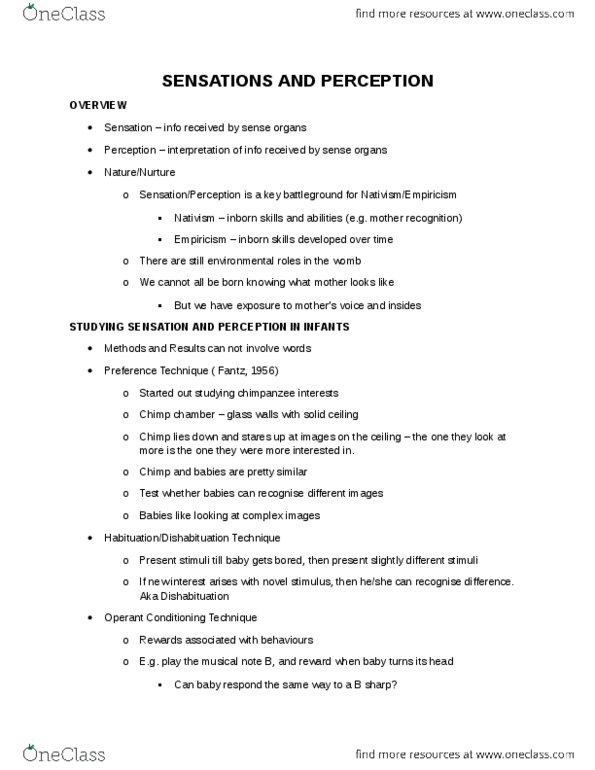 PSYCH 2AA3 Lecture Notes - Lecture 3: Visual Acuity, Depth Perception, Dishabituation thumbnail