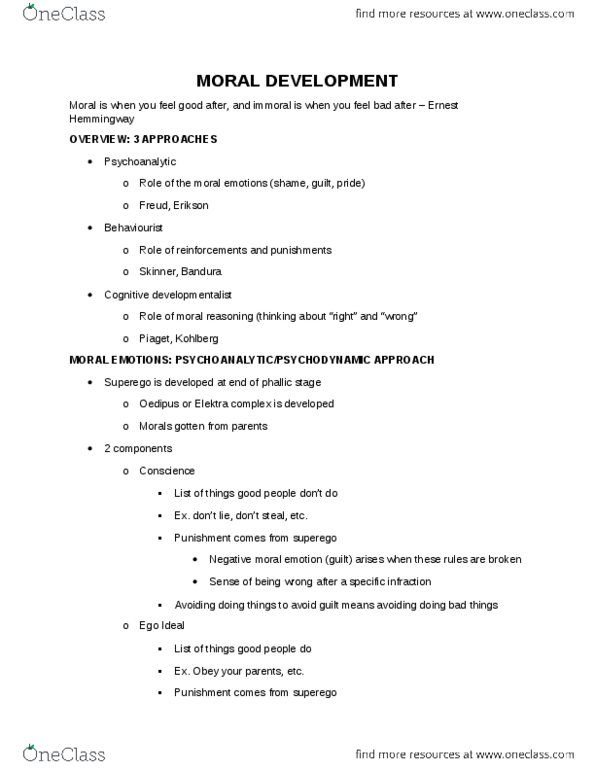 PSYCH 2AA3 Lecture Notes - Lecture 9: Moral Development, Ernest Hemingway, Reference Group thumbnail