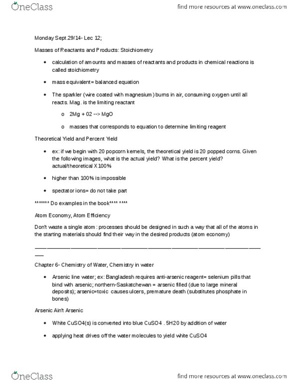 CHMA10H3 Lecture Notes - Lecture 12: Spectator Ion, Limiting Reagent, Heat Capacity thumbnail