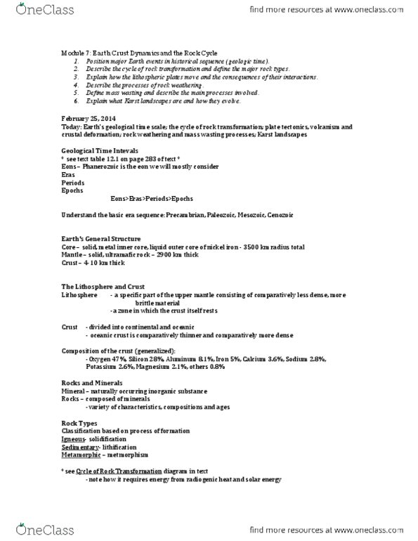 GEOG 120 Lecture Notes - Lecture 12: Plate Tectonics, Mass Wasting, Mesozoic thumbnail