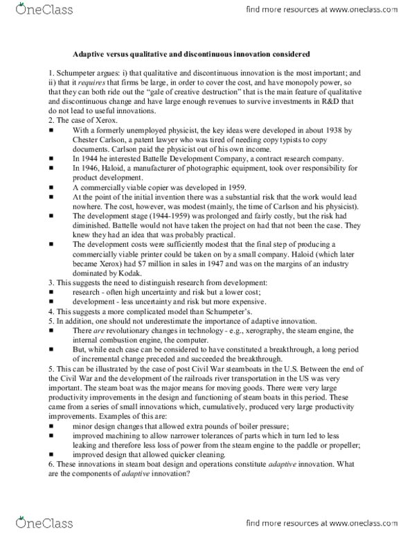 SOCI 235 Lecture Notes - Lecture 5: Battelle Memorial Institute, Joseph Schumpeter, Creative Destruction thumbnail