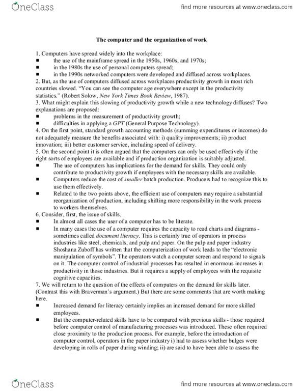 SOCI 235 Lecture Notes - Lecture 18: Robert Solow, Batch Production, Growth Accounting thumbnail