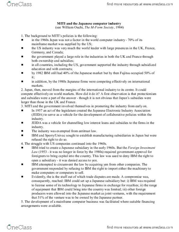 SOCI 235 Lecture Notes - Lecture 27: William Ouchi, Ministry Of International Trade And Industry, Mainframe Computer thumbnail