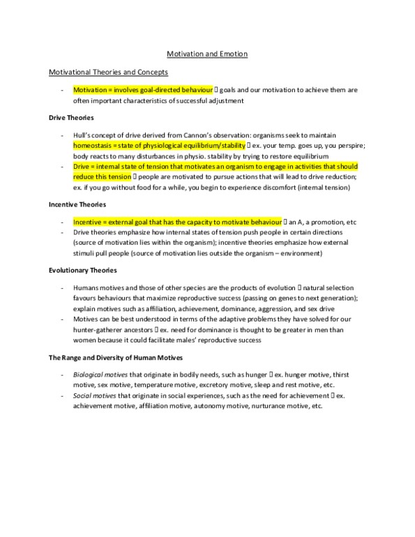 PSY100H1 Chapter Notes - Chapter 10: Sexual Orientation, Blood Sugar, Homeostasis thumbnail