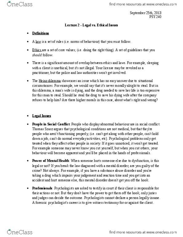 PSY240H5 Lecture Notes - Lecture 2: Thomas Szasz, Surrogate Decision-Maker thumbnail