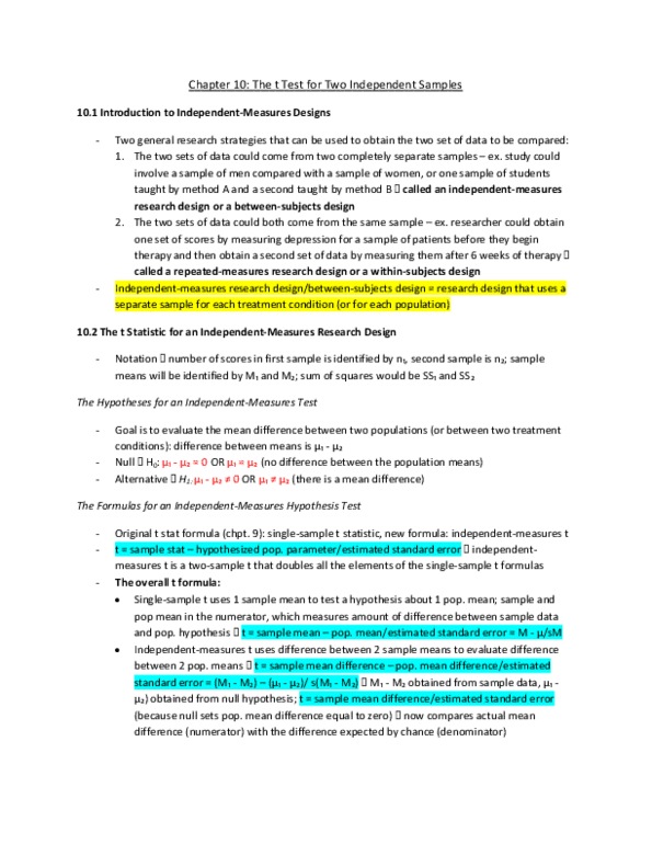 PSY201H1 Chapter Notes - Chapter 10: Repeated Measures Design, Mull, Standard Deviation thumbnail