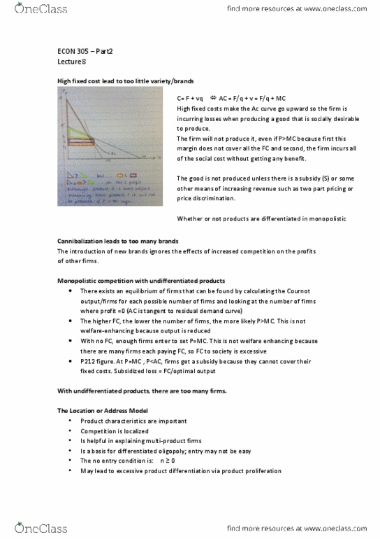 ECON 305 Lecture Notes - Lecture 8: Monopolistic Competition, Price Discrimination, Demand Curve thumbnail