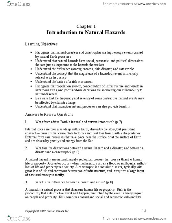 EESA07H3 Lecture Notes - Lecture 1: Natural Hazard, Natural Disaster, Pearson Education thumbnail