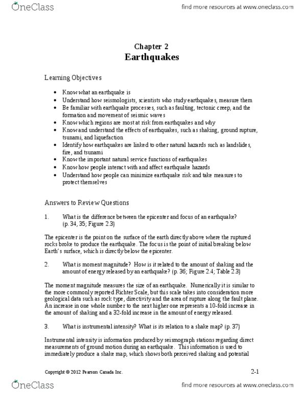 EESA07H3 Lecture Notes - Lecture 2: Richter Magnitude Scale, Geologic Hazards, Epicenter thumbnail