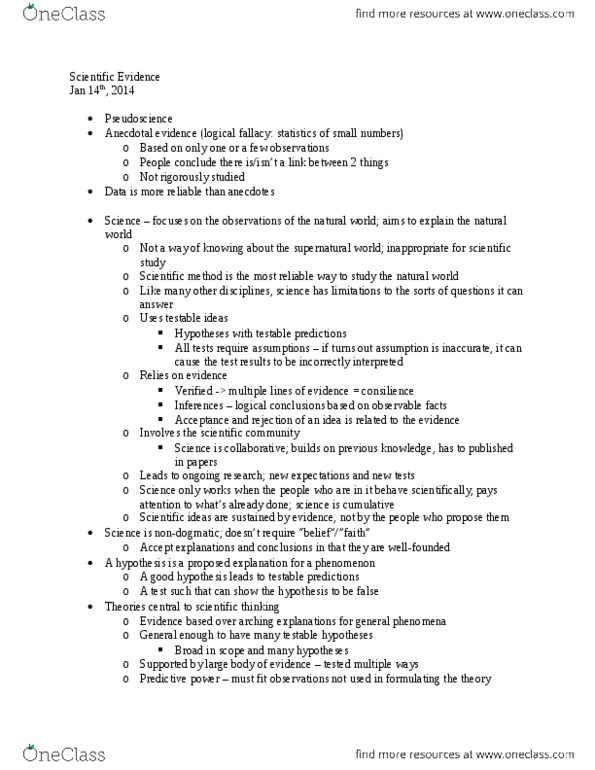 BIOL 1001 Lecture Notes - Lecture 6: Well-Founded Relation, Pseudoscience, Heritability thumbnail