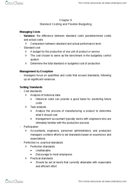 BUS 254 Chapter Notes - Chapter 9: Standard Cost Accounting, Task Analysis, Controllability thumbnail
