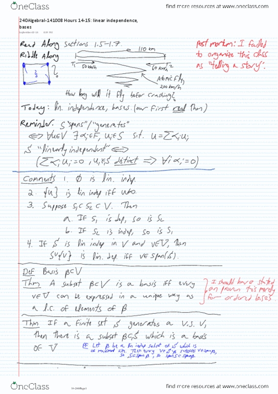 MAT240H1 Lecture Notes - Lecture 10: Linear Independence thumbnail