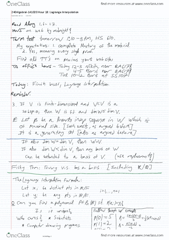 MAT240H1 Lecture Notes - Lecture 12: Lagrange Polynomial thumbnail